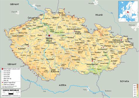 Large size Physical Map of Czechia - Worldometer