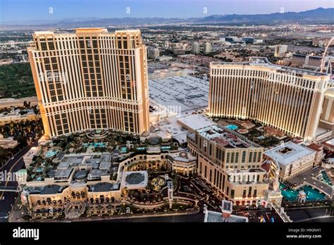 Aerial view of Venetian and Palazzo Hotels the Strip, Las Vegas, Nevada ...