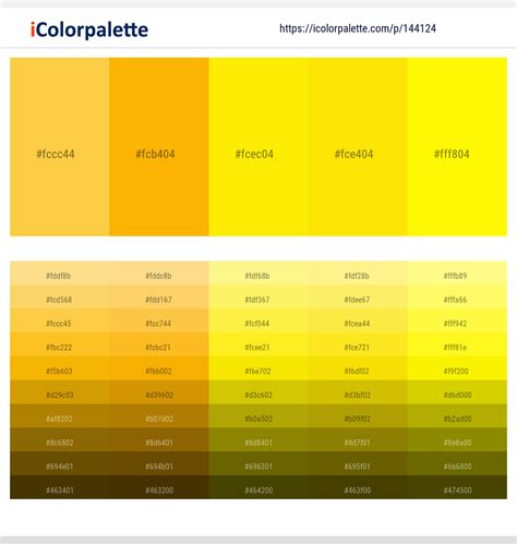 Shades Of Yellow Color Palette Chart Swatches Color Palette Yellow ...