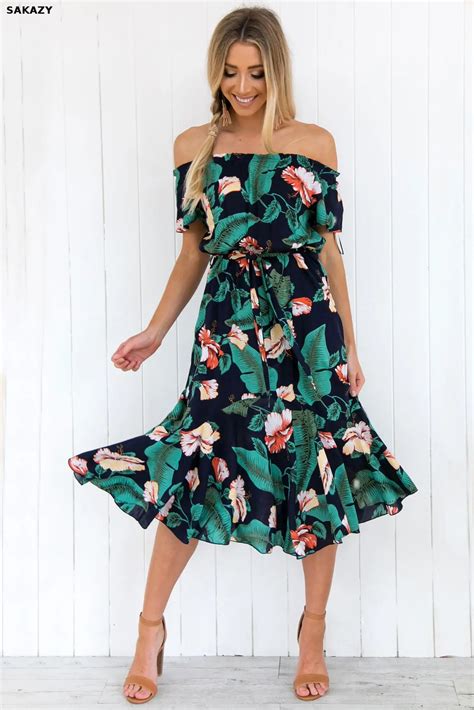 2019 Summer Maxi Dress Tropical Print Short Sleeve Beach Dresswomen One ...