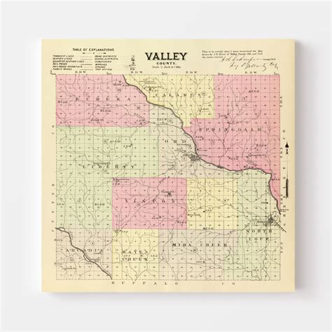 Vintage Map of Valley County, Nebraska 1885 by Ted's Vintage Art