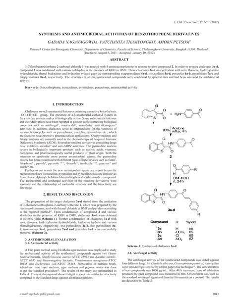 (PDF) Synthesis and antimicrobial activities of benzothiophene derivatives