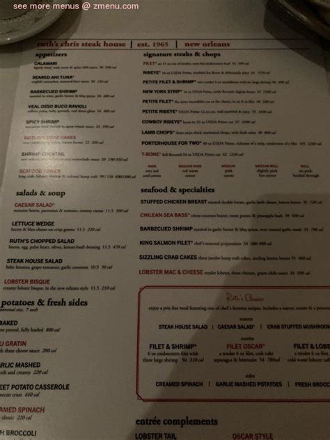 Menu at Ruth's Chris Steak House pub & bar, Greensboro