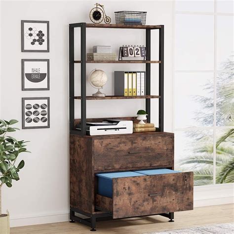 Tribesigns 2 Drawer Vertical File Cabinet with Lock & Bookshelf, Letter ...