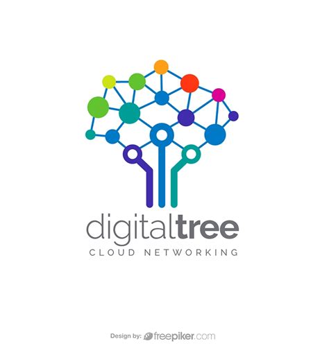 Freepiker | digital tree cloud networking logo