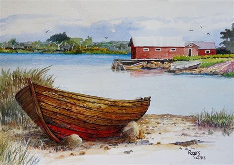 Pin on My Watercolour Artworks | Row boat, Old boats, Paintings i love