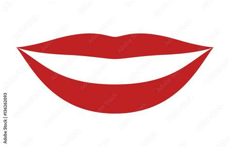 Red smiling lips with white teeth or smile flat vector icon for apps ...