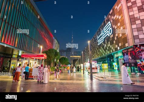 Night at the new modern City Walk shopping district in Dubai, United ...