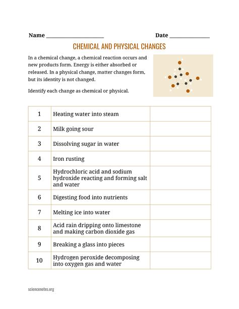 Chemistry Physical And Chemical Changes Worksheet