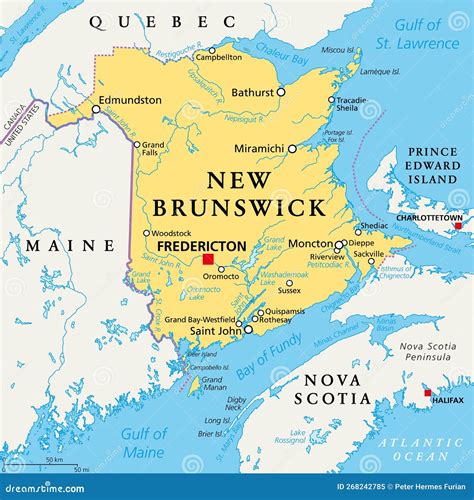 New Brunswick, Maritime and Atlantic Province of Canada, Political Map ...