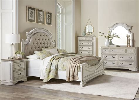 Stevenson Manor Distressed White Upholstered Panel Bedroom Set from ...