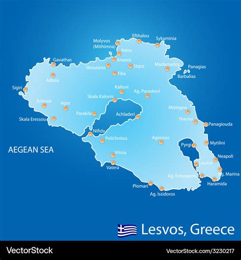 Island lesvos in greece map Royalty Free Vector Image