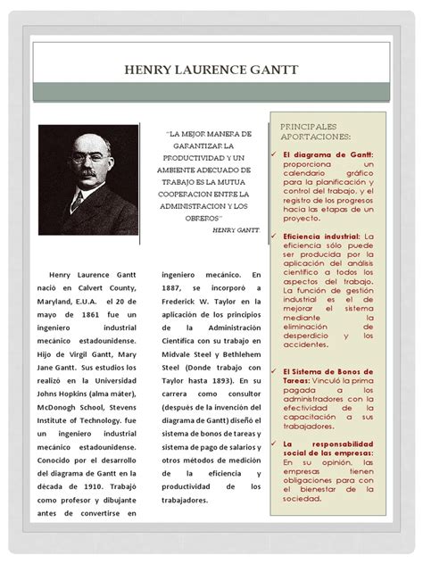 Biografia Henry L. Gantt | PDF | Ingeniería Industrial | Ingeniería