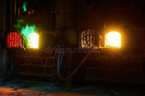 Reverberatory Furnace Melts Copper Metal with Burning Flame Stock Photo ...