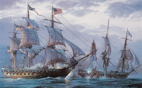 painting, Sailing ship, American flag, Sea, Ship Wallpapers HD ...