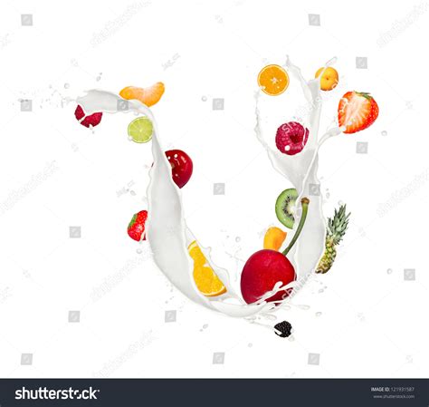 Fruit Mix Milk Splash Isolated On Stock Photo 121931587 | Shutterstock