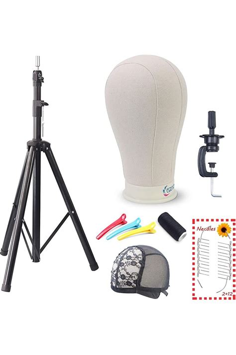 Eerya 22.5 Inch Wig Head Canvas Block Head with Tripod Stand Set Wig ...