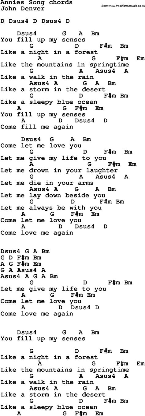 Song Lyrics with guitar chords for Annie's Song - John Denver | John ...