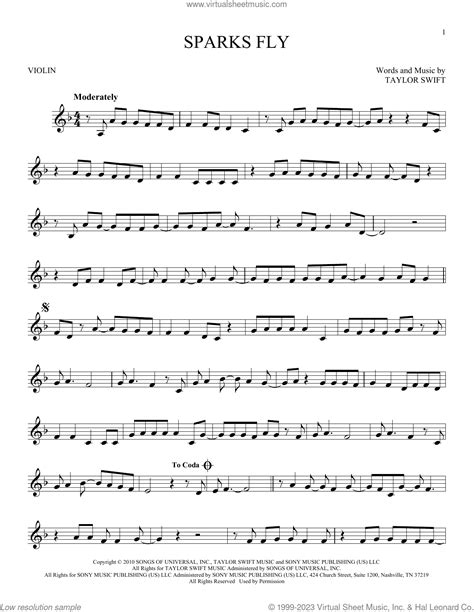 Sparks Fly sheet music for violin solo (PDF-interactive)