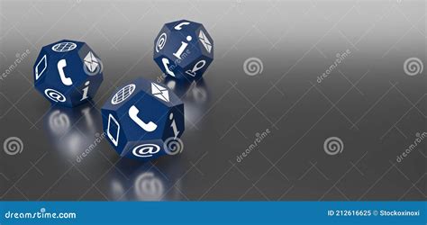 Three Blue Dodecahedron Dice with Phone Internet and Communication ...