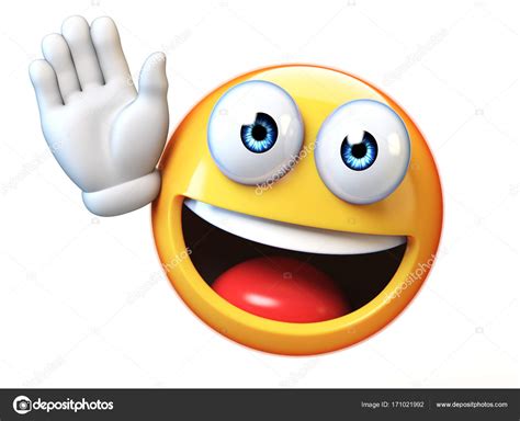 Emoji waving with one hand isolated on white background, good bye ...