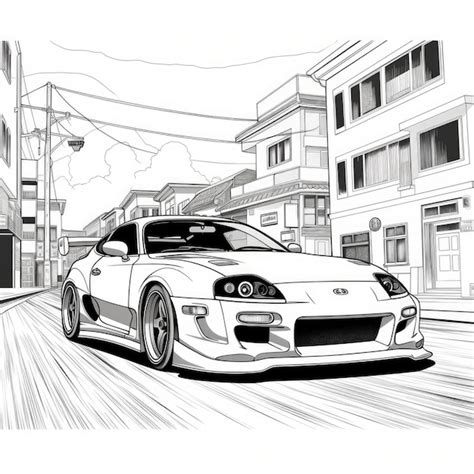 Thrilling Manga Adventure Block Print Style Coloring Page Toyota Supra ...