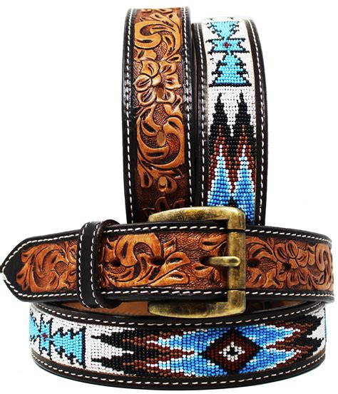 33-34 Men's Western Rodeo Heavy Duty Beaded Full-Grain Leather Belt ...