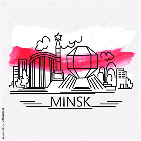 Line art Minsk vector red white historical flag. Main capital ...