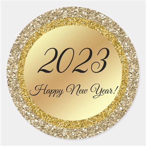 2024 happy new year,gold metallic sparkles classic round sticker ...