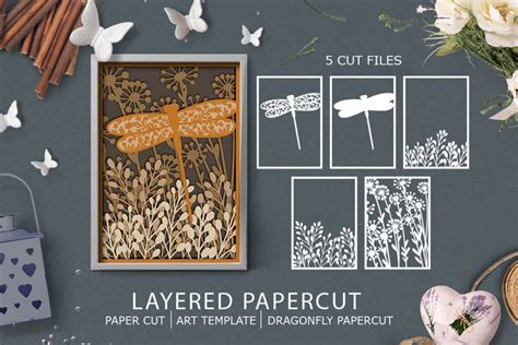 Dragonfly and nature layered paper cut| Dragonfly paper