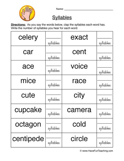 Syllable Count Worksheet by Teach Simple