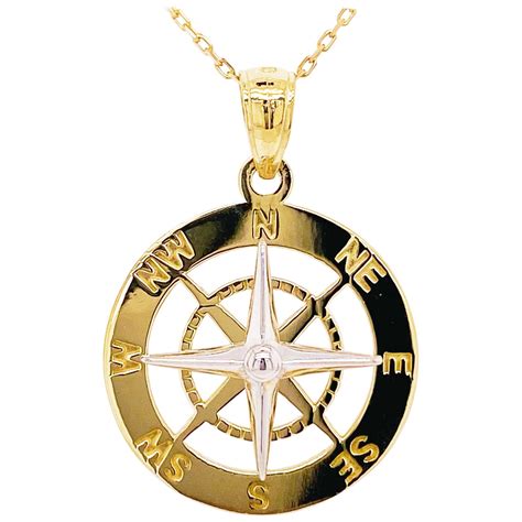 Gold Compass Necklace, 14 Karat Gold, Journey to Follow Your Heart, 14 ...