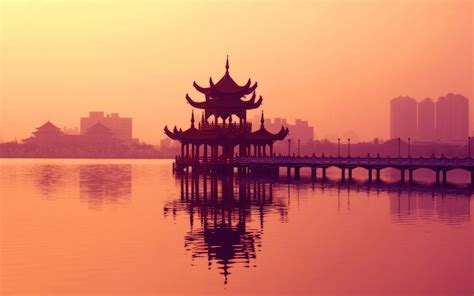 Lotus lake, Taiwan, Pagoda, Sunset HD wallpaper | Wallpaper Flare