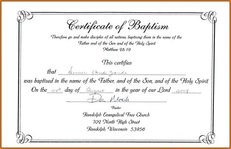 ️Free Sample Certificate Of Baptism form Template ️