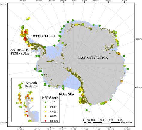 Map of Antarctica showing the distribution of the continent's Important ...