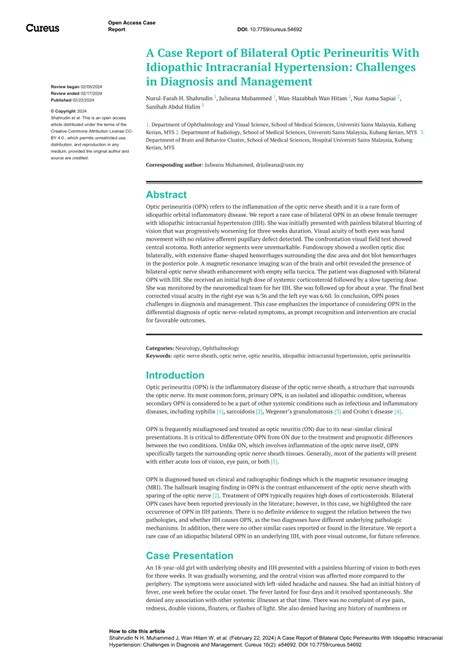 (PDF) A Case Report of Bilateral Optic Perineuritis With Idiopathic ...