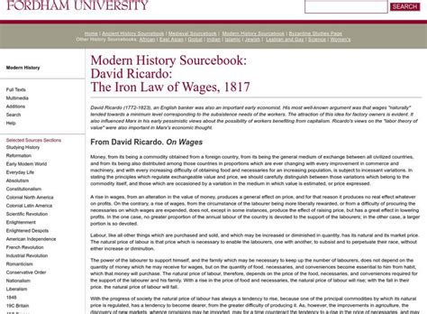 Fordham University: Modern History Sourcebook: David Ricardo: The Iron ...