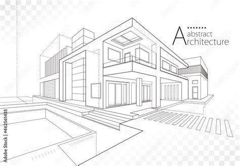 3D illustration linear drawing. Imagination architecture building ...