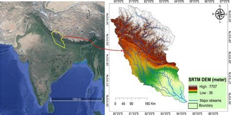 Location map of the Ghaghara river basin is showing maximum and minimum ...