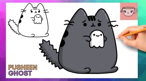 Cómo dibujar Pusheen Cat con Cute Ghost | Halloween | Fácil tutorial de ...