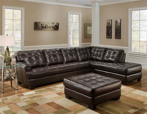 Chicory Brown Tufted Top Grain Leather Modern Sectional Sofa