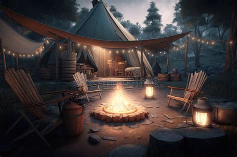 Glamping Campsite, with Fire Pit and Hammocks for Relaxing Evenings ...