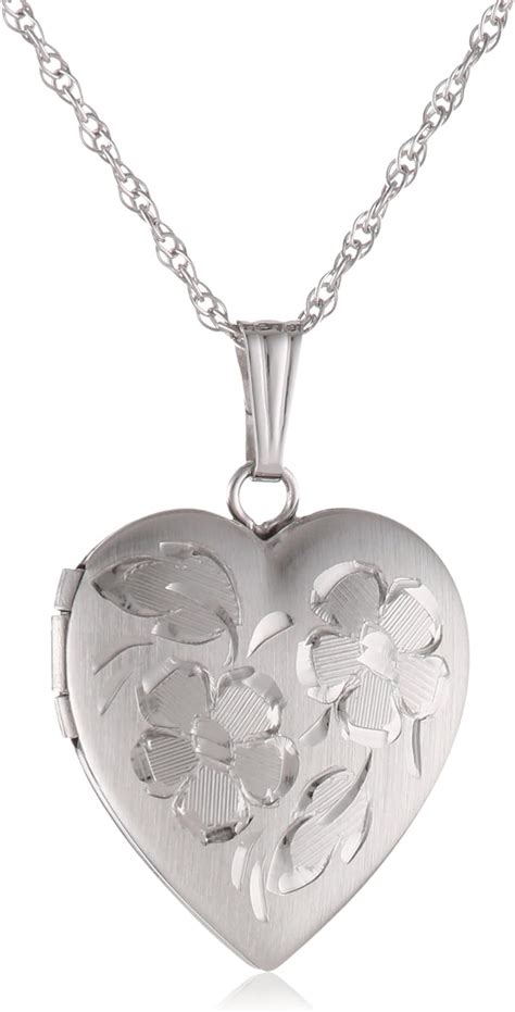 Amazon.com: 14k White Gold Engraved Heart Locket Necklace, 18": Jewelry