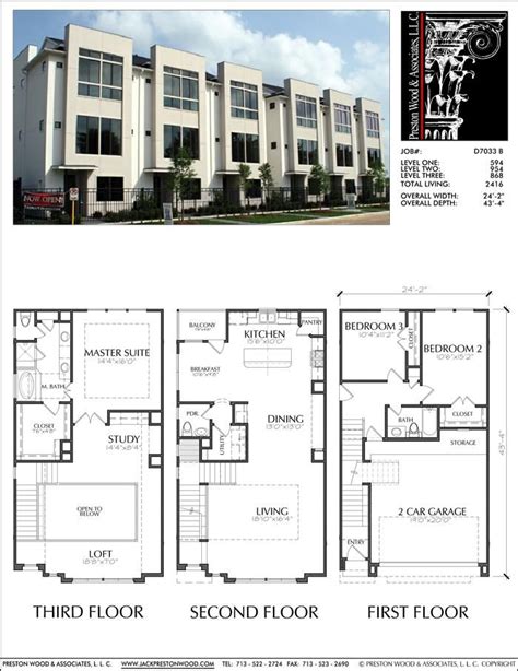 three story townhouse plan with second floor and first floor