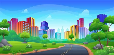 Premium Vector | Two lane asphalted highway to city with colorful ...