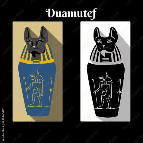 Ancient Egypt canopic jar with god Horus son Duamutef head cap and name ...