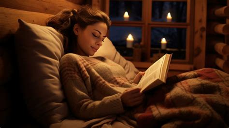 A woman is enjoying a peaceful moment reading a book while lying on a ...