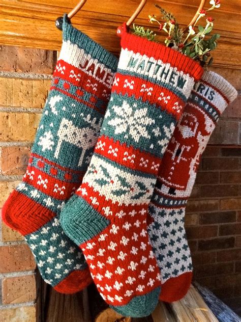 Knitted Christmas Stockings. Holly Snowflake, Wool Personalized ...