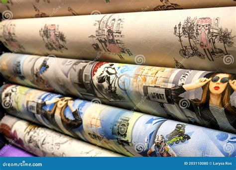 Rolled Up Rolls of Vinyl Wallpaper in a Building Supermarket, Shop ...