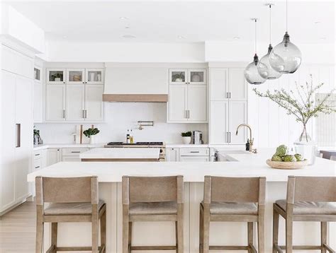 L Shaped Kitchen Island with Brown Leather and Wood Stools - Cottage ...